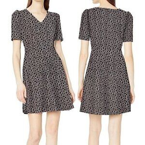 NEW NWT LARK & RO Gathered Half Sleeve V-Neck Dress Navy Blue White? Floral Leaf